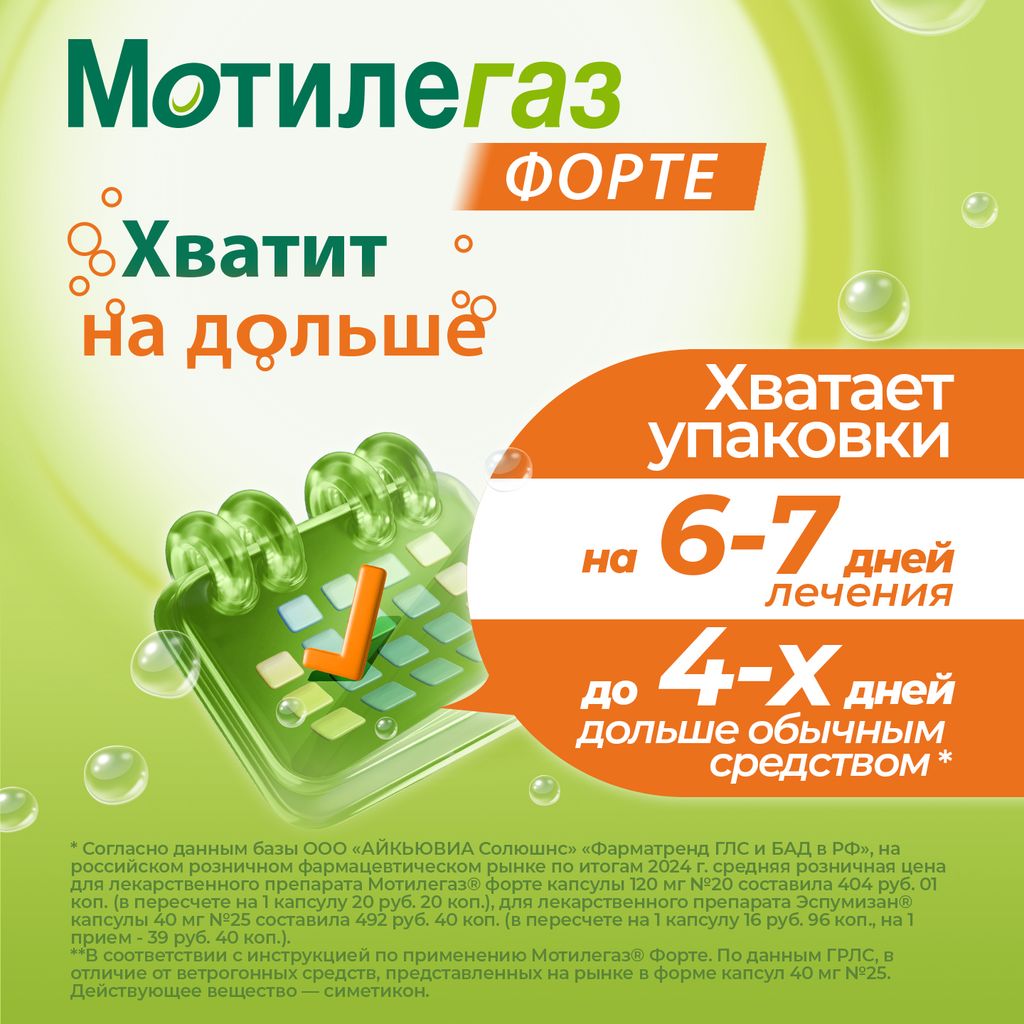 Мотилегаз форте, 120 мг, капсулы, 20 шт.