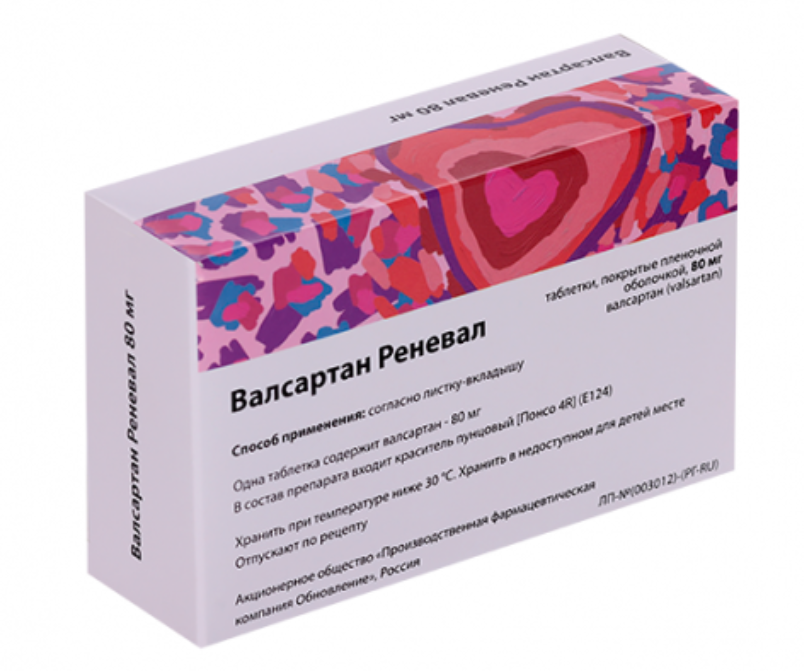 Валсартан Реневал, 80 мг, таблетки, покрытые пленочной оболочкой, 90 шт.