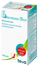 Беклазон Эко, 250 мкг/доза, 200 доз, аэрозоль для ингаляций дозированный, 1 шт.