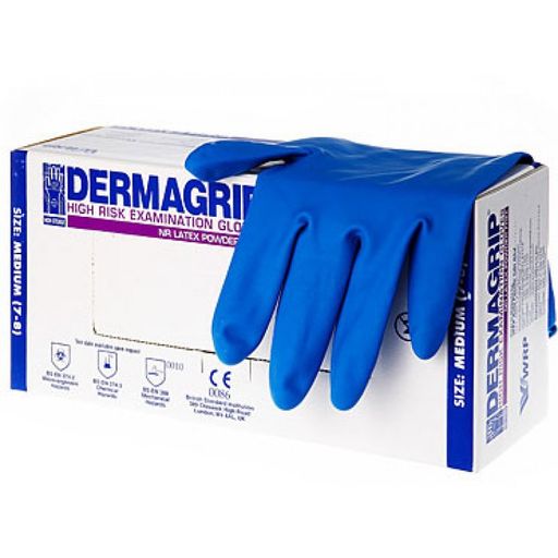 Перчатки смотровые латексные неопудренные Dermagrip High Risk, размер M, нестерильная (ые, ый), 50 шт. цена