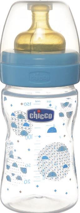 Chicco бутылочка Well-Being Boy 0м+, арт. 5001, с рисунком, в ассортименте, с латексной соской, 150 мл, 1 шт.