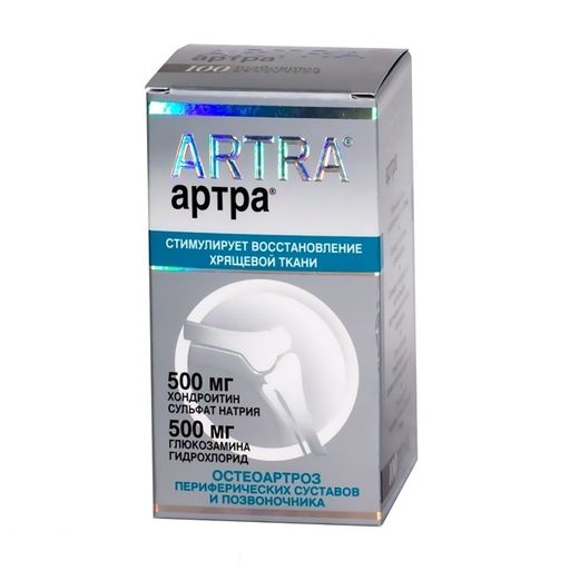 Артра, 500 мг+500 мг, таблетки, покрытые пленочной оболочкой, 100 шт. цена