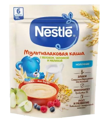 Nestle Каша молочная мультизлаковая, с яблоком, черникой и малиной, каша детская молочная, 200 г, 1 шт.