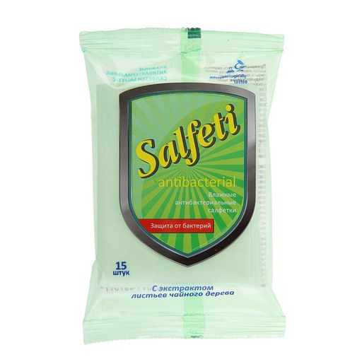 Salfeti салфетки влажные антибактериальные, салфетки гигиенические, с экстрактом чайного дерева, 15 шт. цена