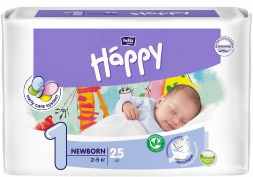 Bella Baby Happy Newborn Подгузники детские, р. 1, 2-5кг, 25 шт. цена