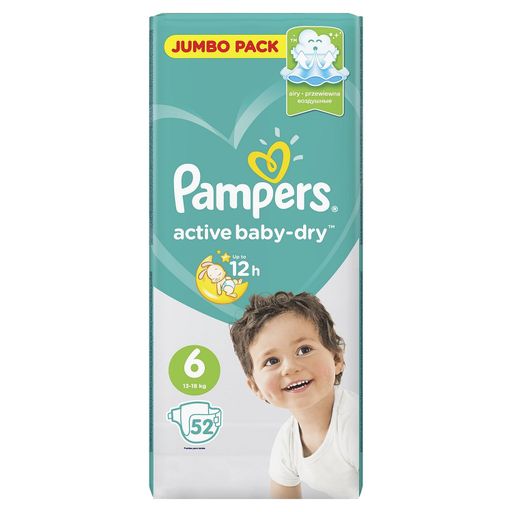 Pampers Active baby-dry Подгузники детские, р. 6, 13-18 кг, 52 шт. цена