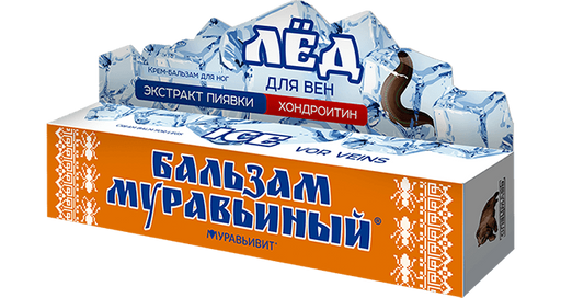 Муравьивит Лёд Крем-бальзам для ног экстракт пиявки хондроитин, крем-бальзам, 44 мл, 1 шт.